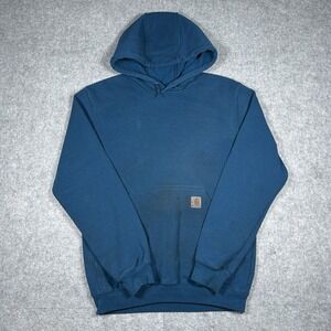 Carhartt Pullover Hoodie Mens Size Small Teal Blue Embroidered Logo Workwear‎
